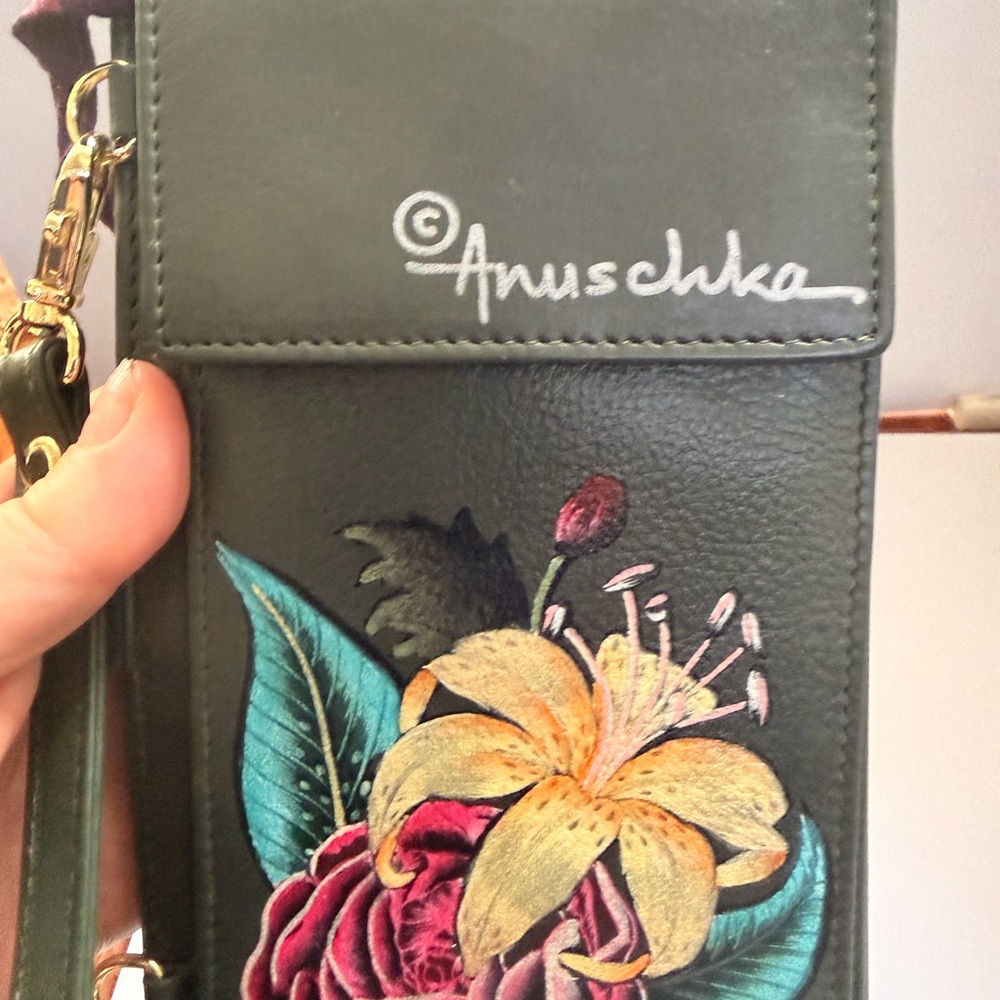 Anuschka Green Floral Crossbody Bag
